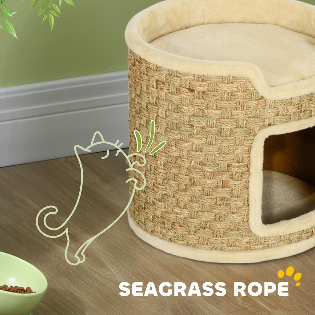 Cat Scratching Post, Play and Relaxation Area, Plush, diameter 38 x 37H cm, Khaki-Beige, Up to 5 kg