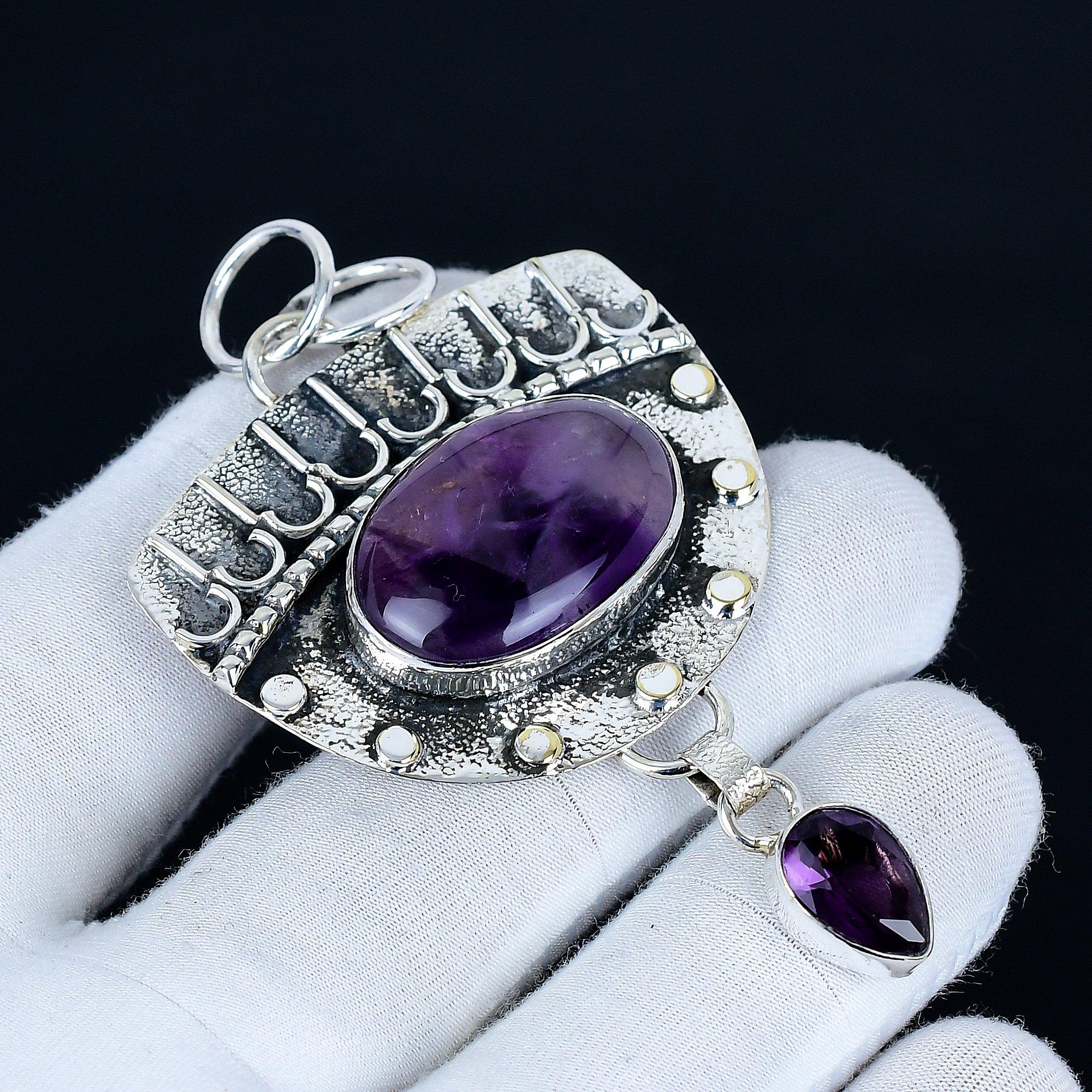 

Аметистовый кулон, Ювелирные изделия ручной работы из стерлингового серебра 925 пробы, Серебряный кулон с аметистом, Ювелирные изделия для вечеринок для женщин, Кулон Рождественский подарок 7 Cm фиолетовый