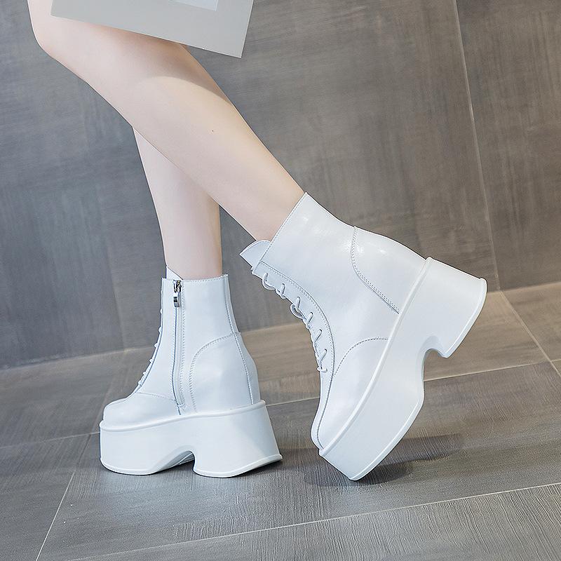 

Ретро британский стиль ботинки Мартина короткие ботинки женские 2025 осень и зима новые однотонные толстая подошва увеличение высоты 11 см шнуровка мода 39