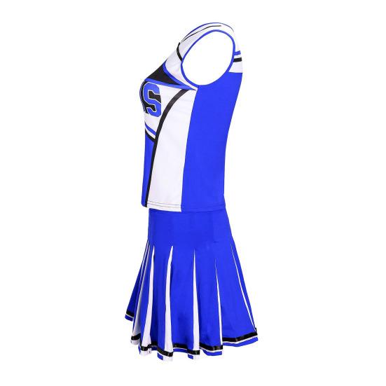 2 Pcs/Set Cheerleader Performance Outfit Sleeveless Top Skirt Set High School Glee Club Girl Cheerleading Costume Varsity Cheerleader Dress Uniform