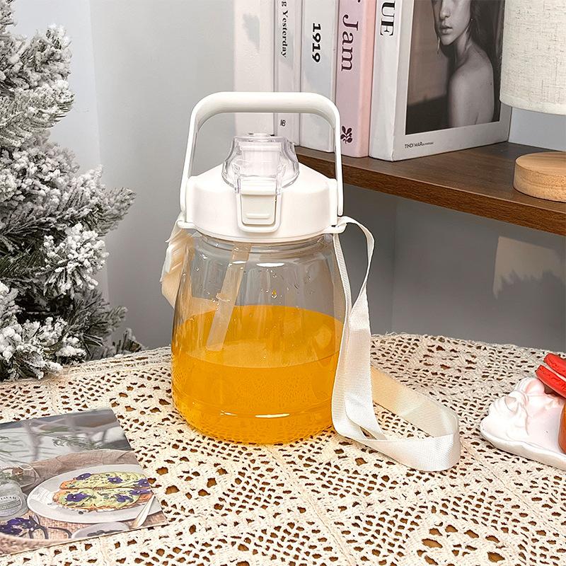 Water bottle summer simple large capacity water cup portable straw space cup portable men and women cute big belly water cup
