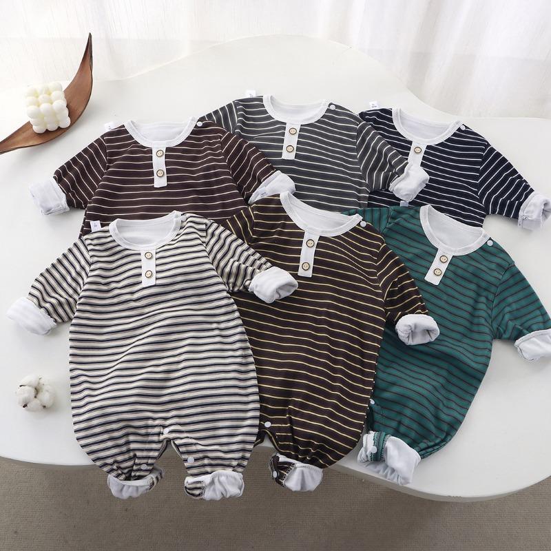Long Sleeve Striped Round Neck Infant Baby One Piece Romper Crawling Jumpsuit