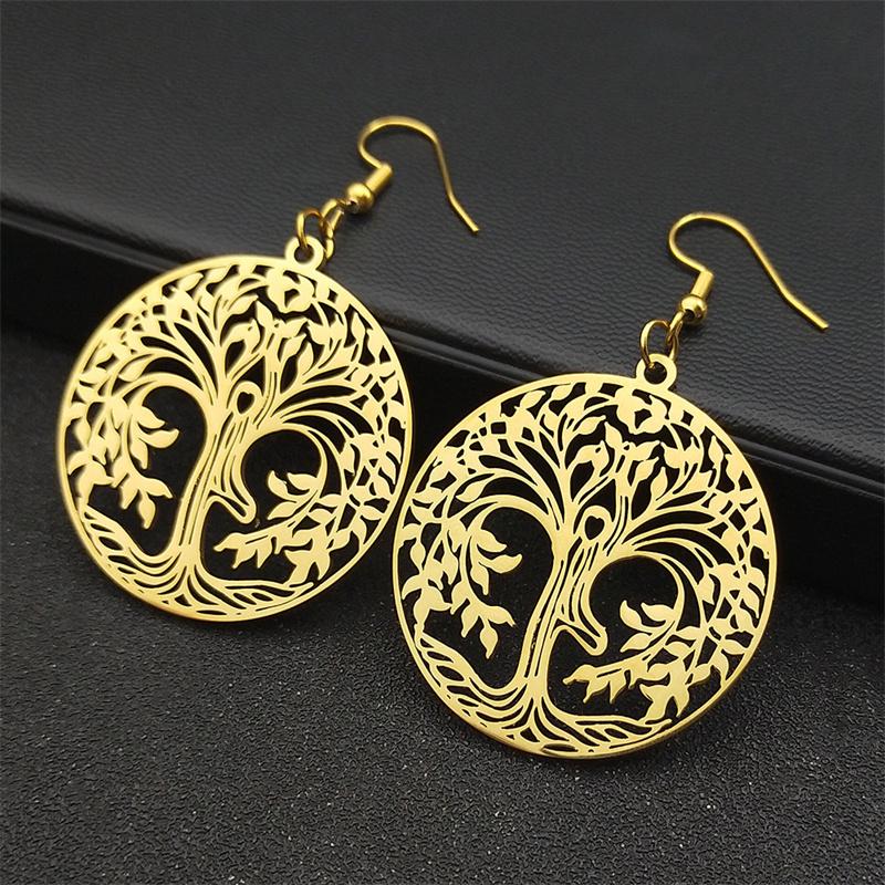 Fashion Tree of Life Stainless Steel Earrings Silver Color Women Dangle Earring Amulet Life Tree Jewelry Party Gift E545S01