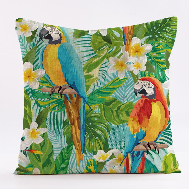 New Flower-and-bird Tropical Plant Waterproof Pillowcase, Printed Sofa Cushion, Detachable and Washable Pillow 45x45cm (Pillow Insert Not Included)