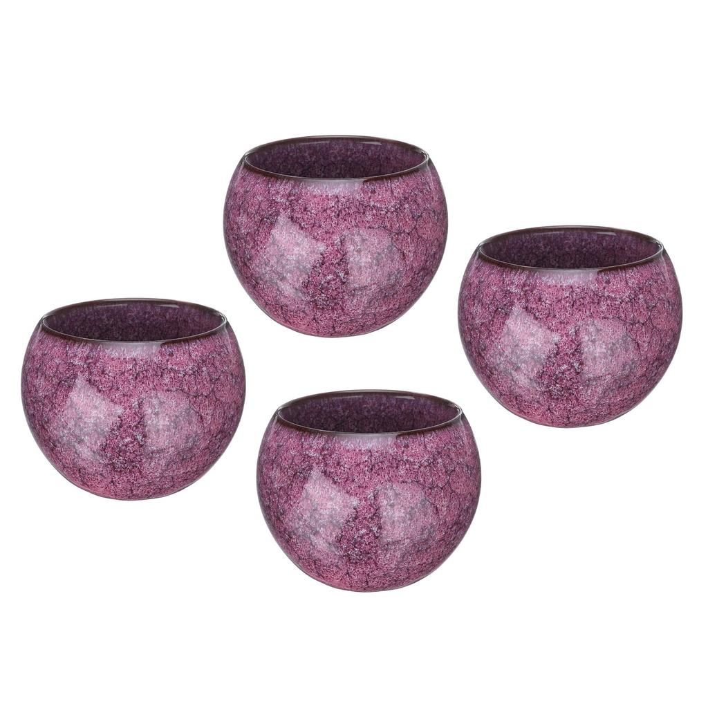 Uxcell Handmade Tea Bowl Set of 4, 150ml  5oz, Kiln-Made, Chinese-Japanese Ceramic Tea Bowls, Perfect for Gongfu Tea Sets or Home Gifts, Pink