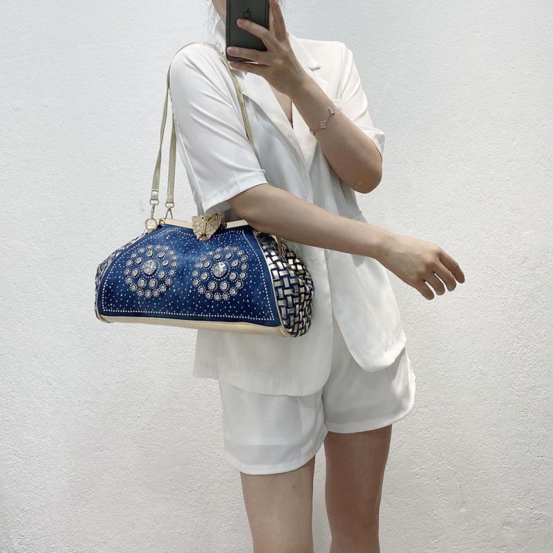 Bag Women'S Diamond Denim Bag Woven Clip Bag Women'S Tide Crossbody Shoulder Bag Handbag