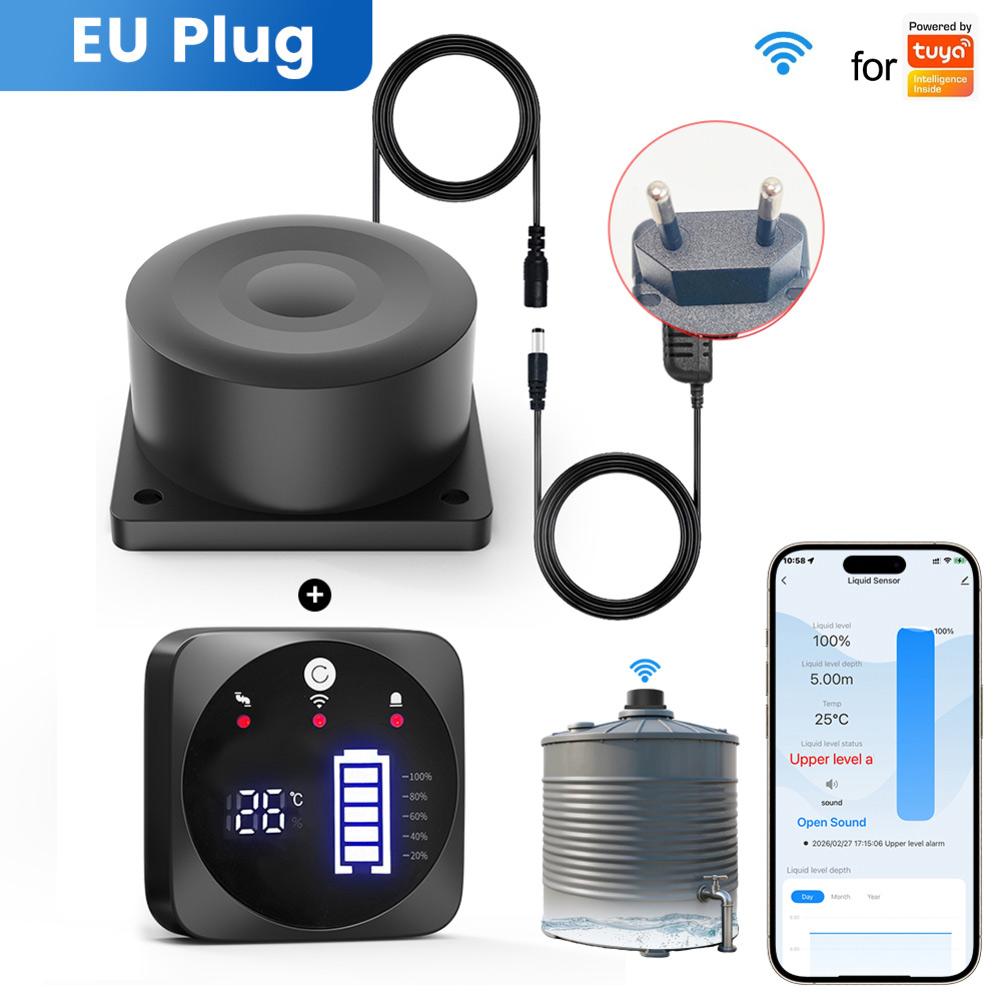 Tuya- WiFi Water Level Sensor Smart Water Tank Monitor Custom Threshold Alert- IP65 Waterproof 3 M Cable Remote Detection Tool