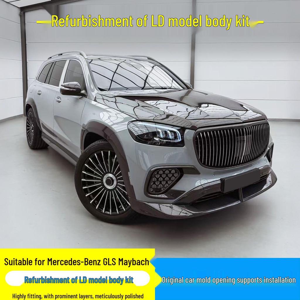 Mercedes-Benz GLS Maybach 24-25 LD Style Upgrade Kit: Front Lip, Rear Bumper, Side Skirts, Wind Deflector.