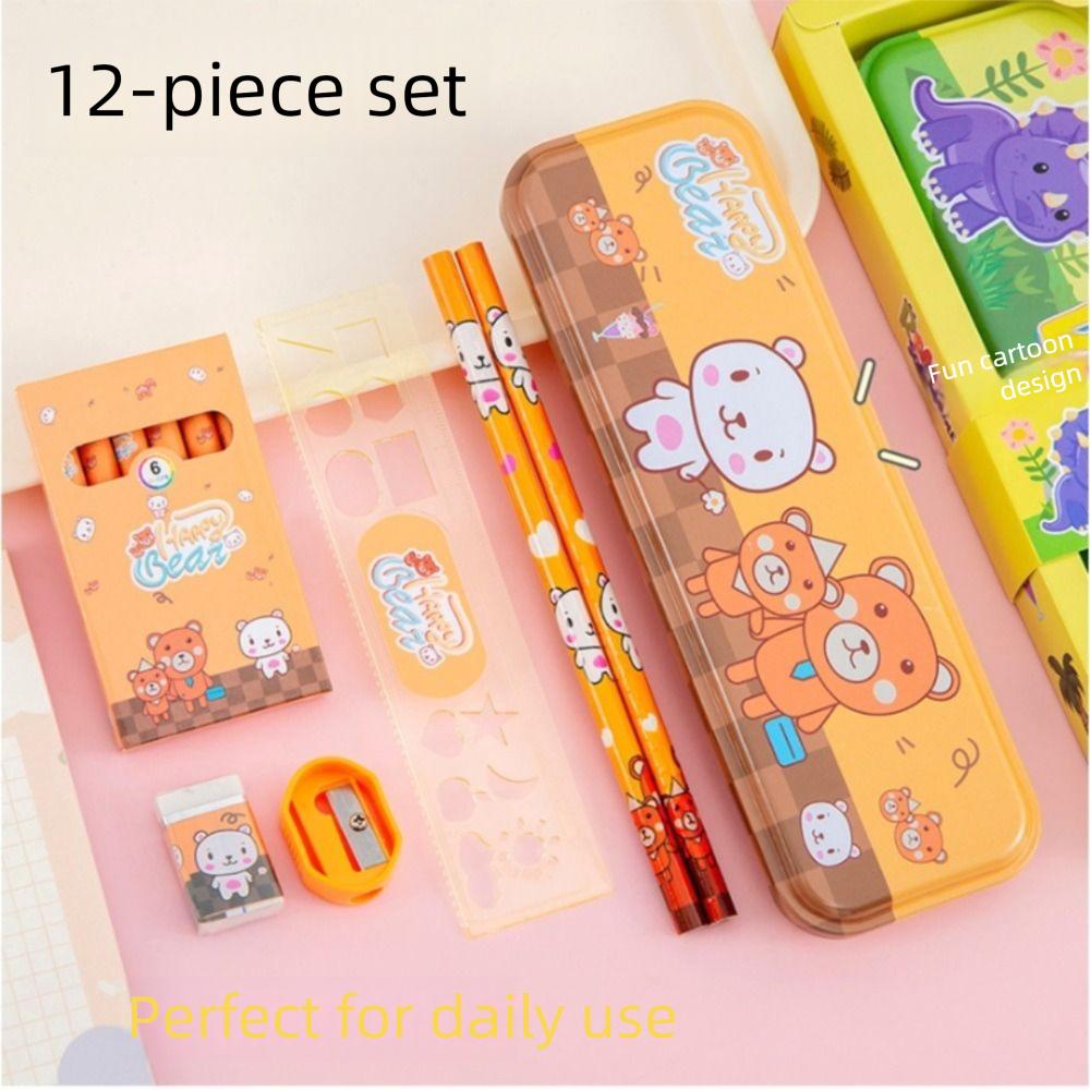 Rulers Pencil Eraser Set Colored Crayons Stationery Gift Box Study Stationery Set  School Supplies