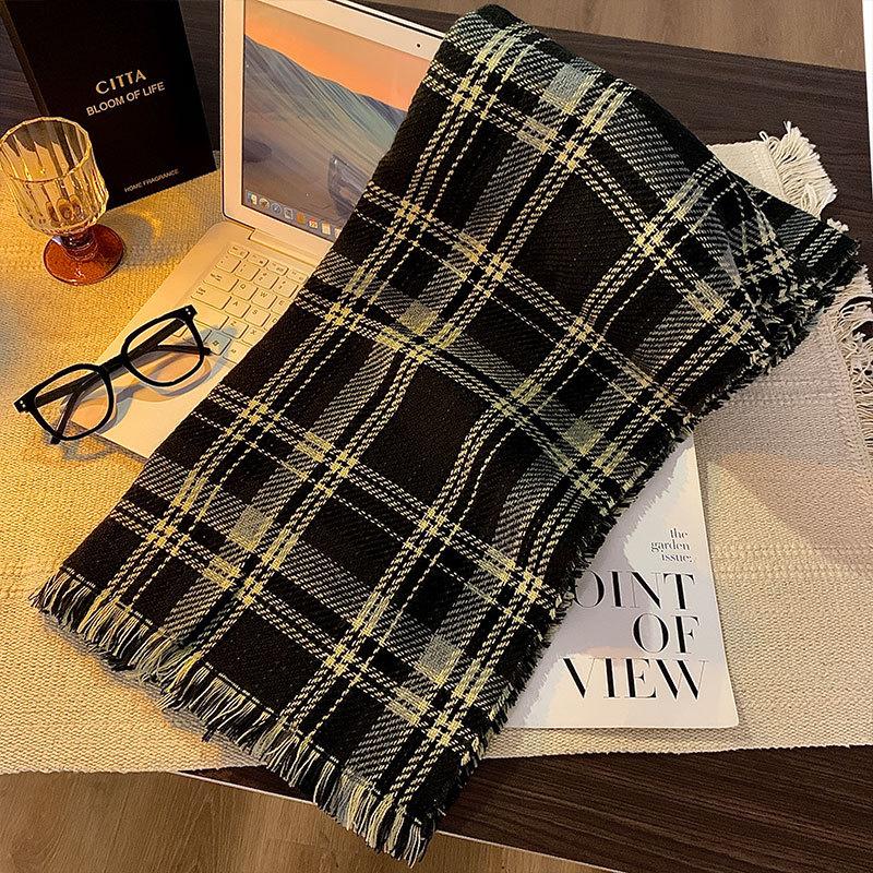 Double-sided plaid scarf women's autumn and winter British style classic plaid ins versatile long thickened warm shawl men