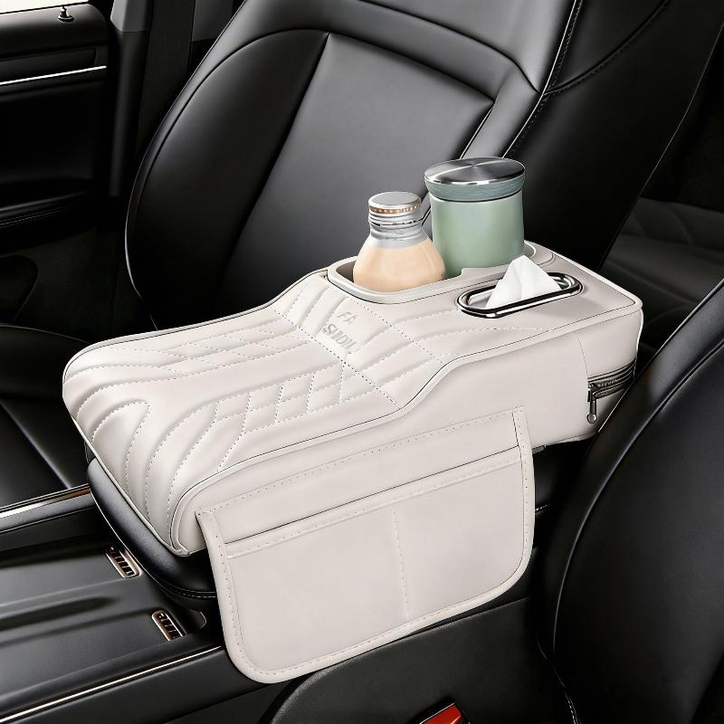 Multi-Function Car Armrest Box- Storage Booster Pad Center Console Tissue Box And Water Cup Holder Vehicle Armrest Cushion Cover