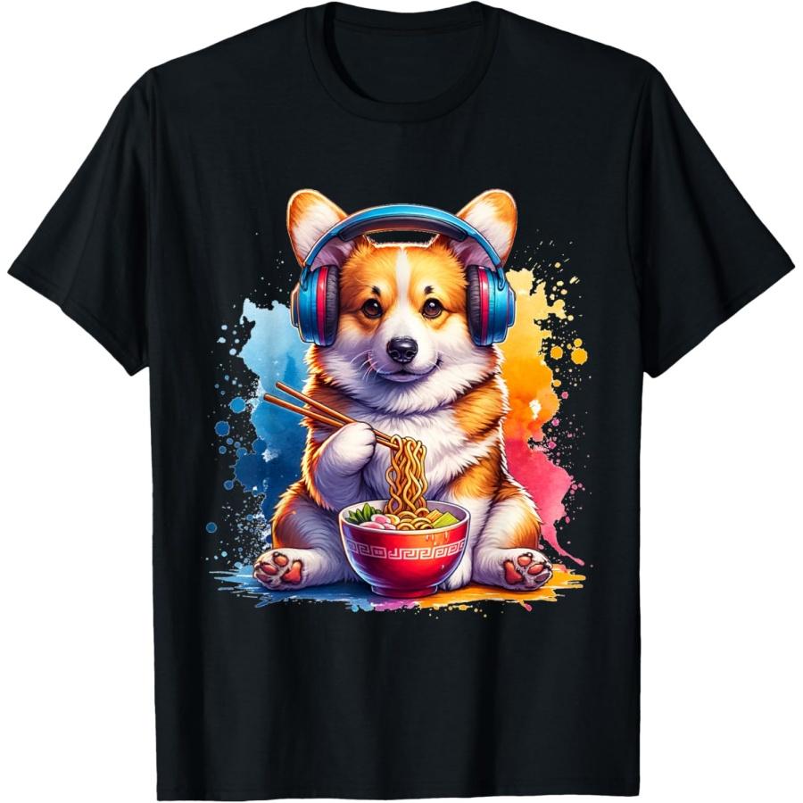 Funny Corgi Listening To Music And Eating Ramen S