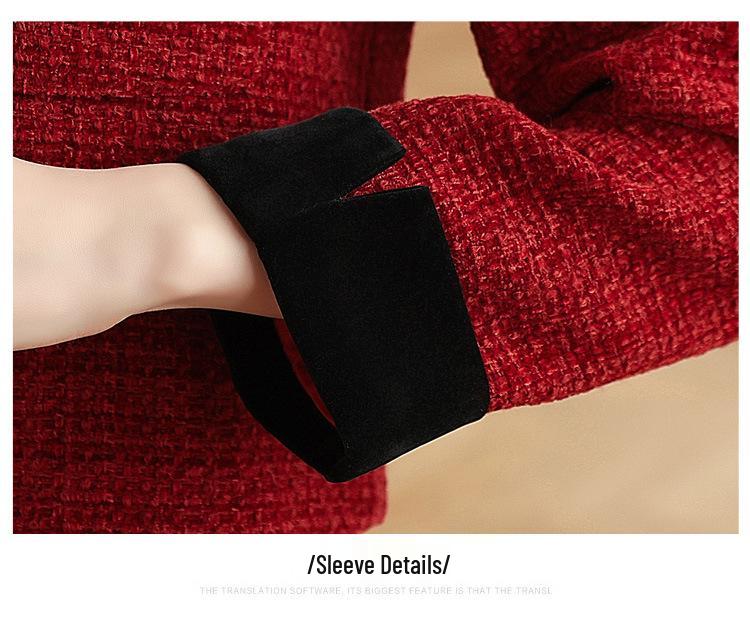 Genuine French Lapel Jacket: Women's Autumn/Winter Angora Red Wool Coat