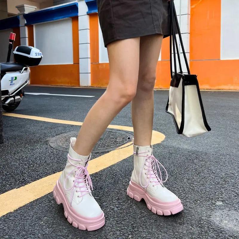 Gyaru Y2k Platform Shoes Booties Cute Pink Footwear Female Ankle