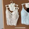 French Lace V-Neck Seamless Camisole with Fixed Cups and Thin Straps