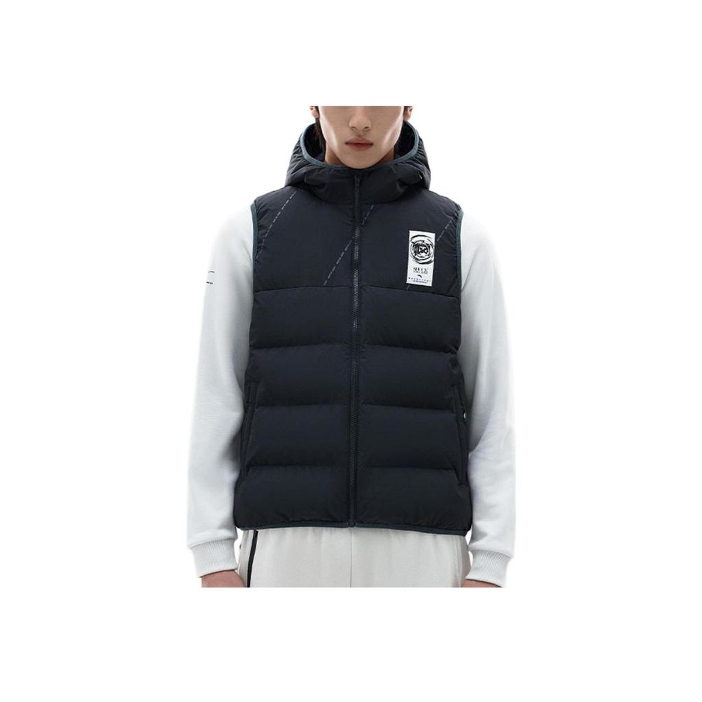 Anta Logo Pattern Zipper Hooded Sleeveless Down Vest Unisex Vests Basic-Black 172241902-3