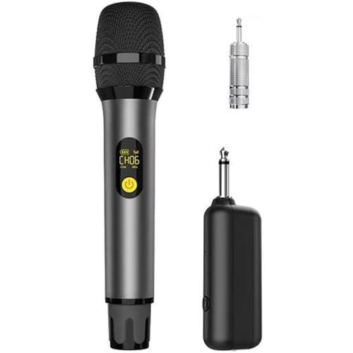 Bezdrátový mikrofon Oulou, Dobíjecí dynamický UHF mikrofon pro karaoke, 12 kanálů, Kompatibilní s 3,5mm/6,35mm, Včetně přijímače, Dosah 50 metrů