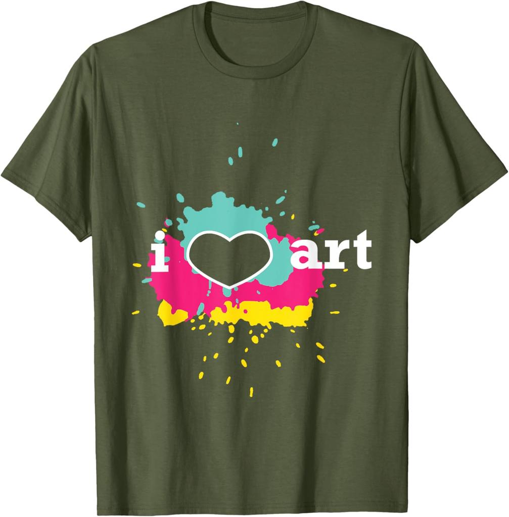 I Love Art Paint Splatter Graphic Tee Men Casual Short Sleeve Cotton TShirt