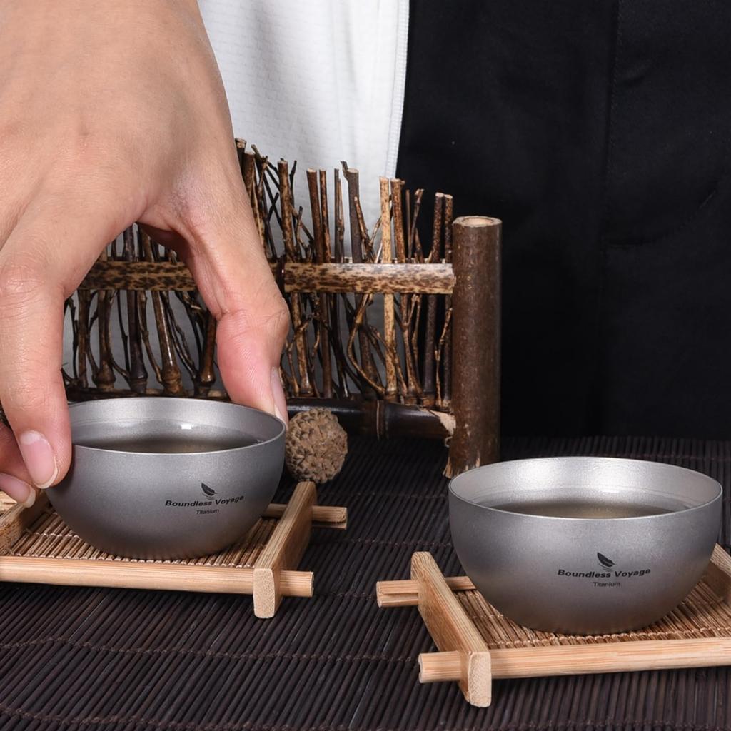 Boundless Voyage Titanium Mini Sake Cups, Double-Layered, Cups, Ultra-Lightweight, [Ti1590B] (3 Cups)