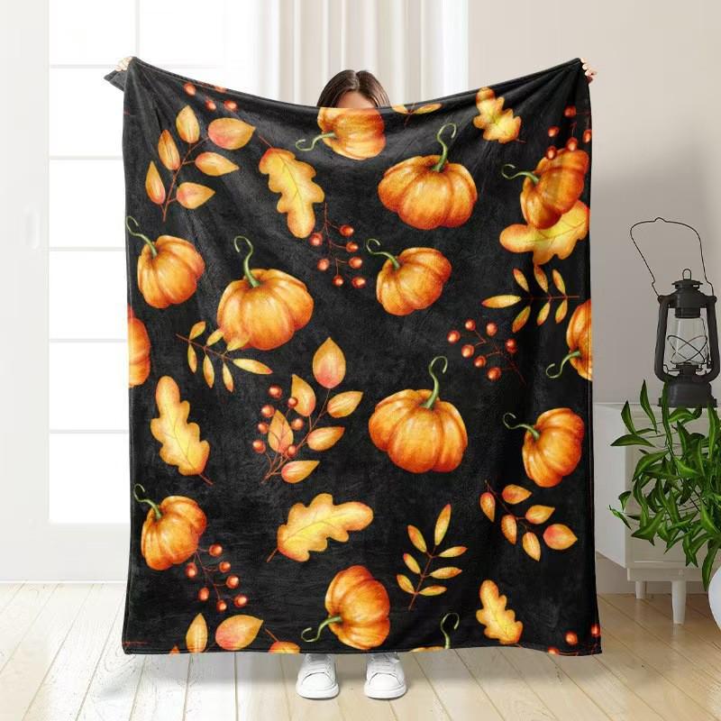 Halloween Cartoon Flannel Blanket - Soft Pumpkin Ghost Design for Kids