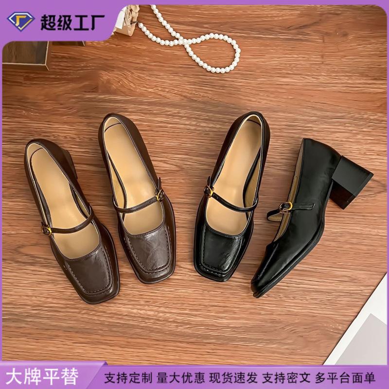 Grape Mother Spring New Retro High Heels Women's Thick Heels Are Not Tired Feet French Mary Jane Shoes Women's Niche Single Shoes