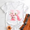 Pink Sakura Alphabet Graphic T Shirts Women AZ 26 Alphabet Pink Flower Cartoon Tshirts Cherry Blossom Letters Casual Tops Tees