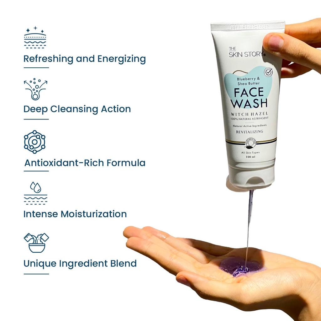 The Skin Story Blueberry Face Wash for Deep Cleansing & Moisturizing, Minimizes Pores With Witch Hazel Gel Based, 100ml