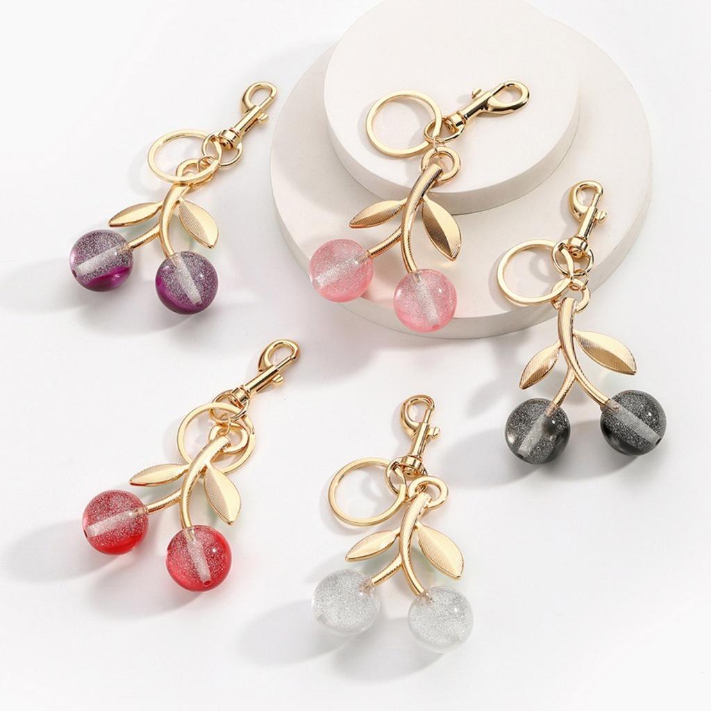 Sparkling 3D Cherry Charm Keychain Accessory Fashionable Fruit Shape Key Rings Portable Bag Decoration for Women