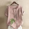 Women's Fashion Round Neck Short Sleeve T-shirt Casual Cotton Linen Graphic Shirt Leisure Loose Green Plants Prined Summer Blouse Tops