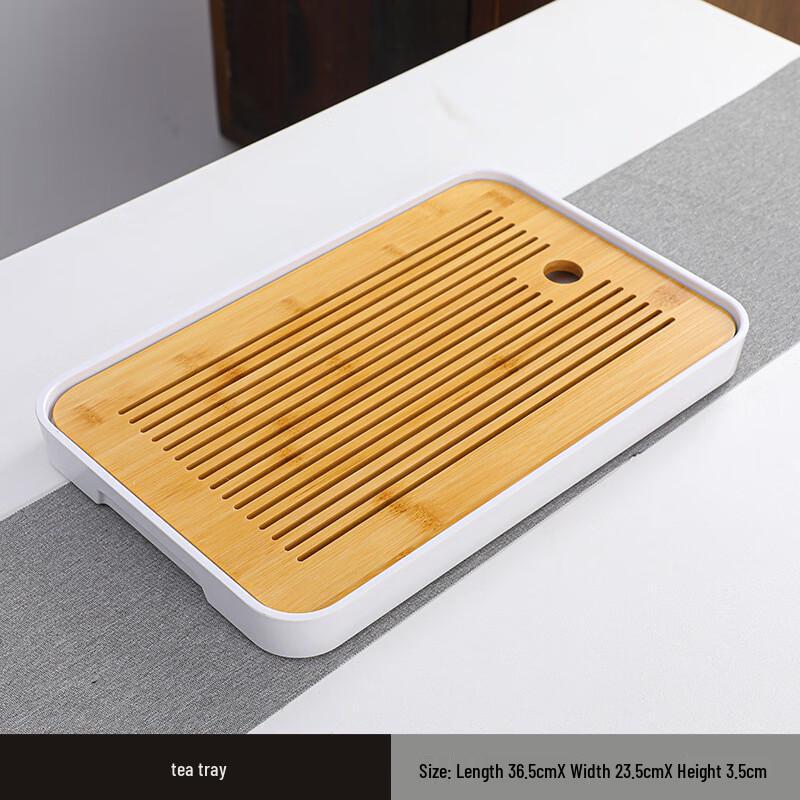 Kung Fu Tea Set with Bamboo Tray Bamboo Rectangular Tea Tray [White Yellow]