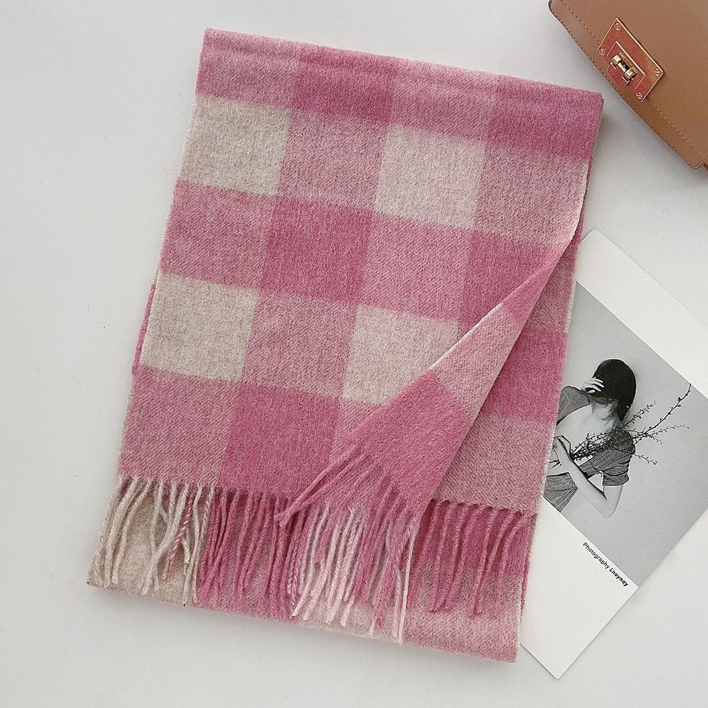 100% Pure Wool Scarf Female Winter Warm Cashmere Shawl Checkerboard Couple Accessory Outdoor Wrap Windproof Scarf