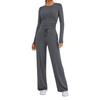 Women's Fall Two Piece Outfits Long Sleeve Tops Tee Shirts Wide Leg Pants Sets