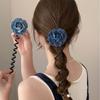 Spiral Coil Telephone Line Hair Loop Cowboy Blue Flower Head Rope Ponytail Hair Bands Girls