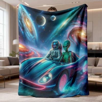 2026 Latest Flannel Blanket 1pc Alien Spaceship Cosmic Flannel Sofa Blanket TV Blanket Soft Flannel Couch Blanket for Couch Sofa Office Bed Camping Tr