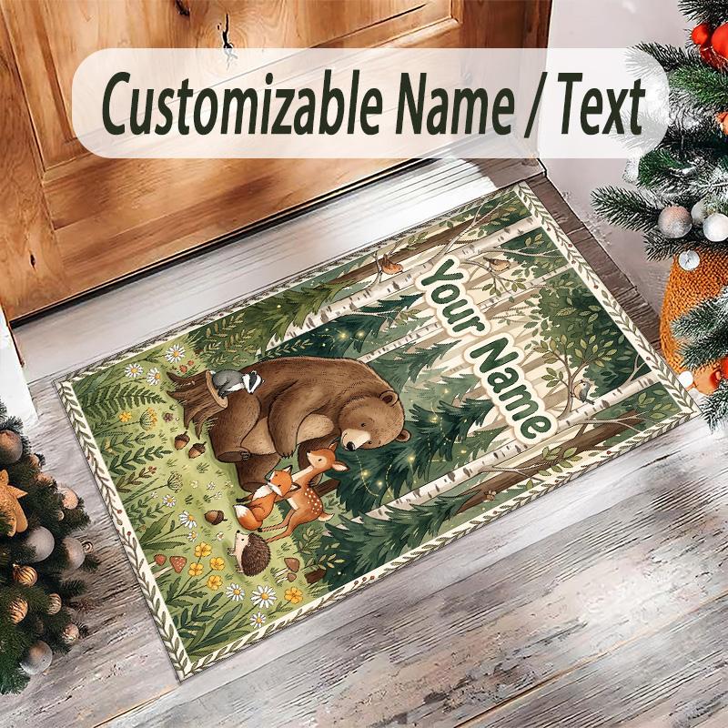 Forest Theme Crystal Velvet Floor Rug Personalized Custom Name Text Warm Carpet Home Decoration