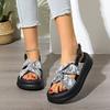 Sandals Woman Leather Low-heeled Rome Fabric Slides Rubber Hoof Heels Low Sandals Woman Leather Low-heeled Fabric Rubber