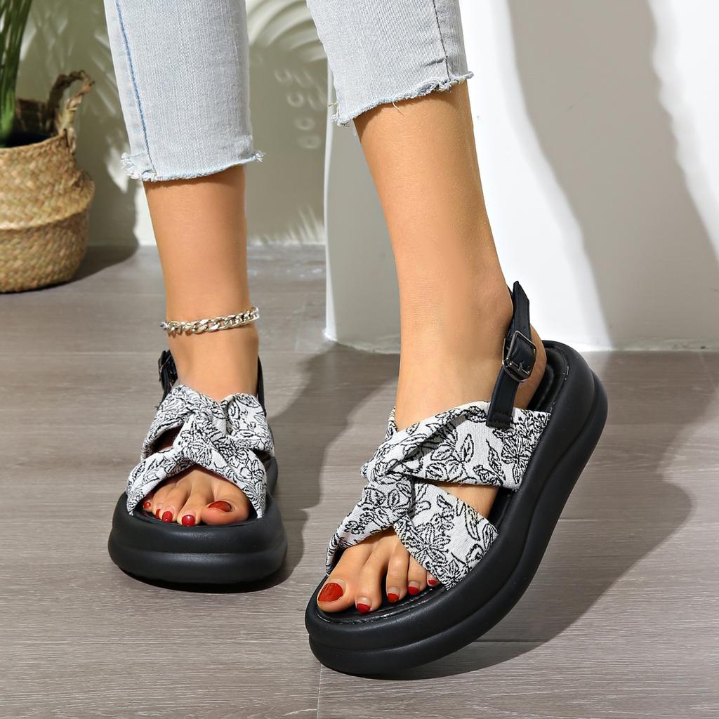 Sandals Woman Leather Low-heeled Rome Fabric Slides Rubber Hoof Heels Low Sandals Woman Leather Low-heeled Fabric Rubber