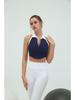 Women's Contrast Collar Sports Fitness Vest: Quick-Dry, High-Elastic, Chest-Padded, Zippered Top for Running & Yoga.