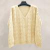 Women's Solid Color Long Sleeve Cutout V-Neck Knitted Cardigan Sweater