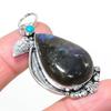 Natural Labradorite, Turquoise 925 Sterling Silver Jewelry Pendant 2.29" AP-14590
