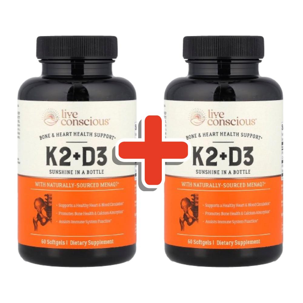 Live Conscious Vitamin K2 D3 60 Capsules 2 Pcs