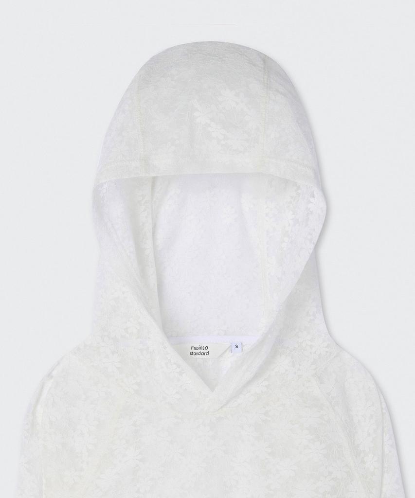 Women'S Floral Lace Hooded Long Sleeve T-Shirt [Ivory]