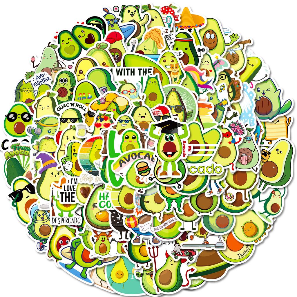100 Bright Green Cute Avocado Stickers DIY Mobile Phone Case Refrigerator Skateboard Decoration Stickers
