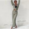 Autumn Elegant Long Sleeve Top And Elastic High Waist Trousers Suit Trouser Suits Loose Stripe Women Shirt Pants Two Piece Set