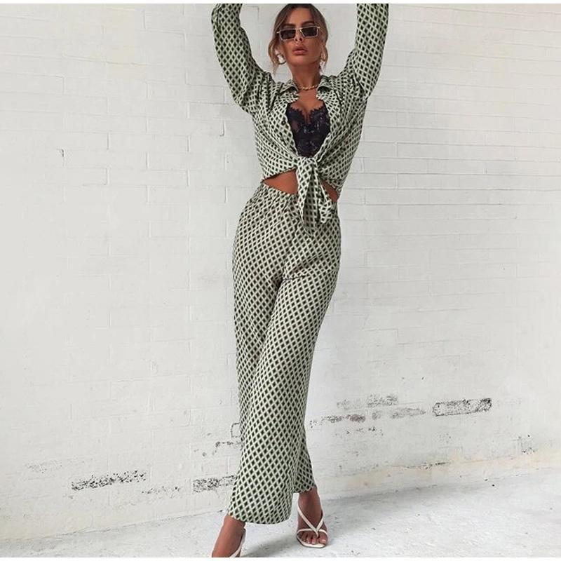 Autumn Elegant Long Sleeve Top And Elastic High Waist Trousers Suit Trouser Suits Loose Stripe Women Shirt Pants Two Piece Set