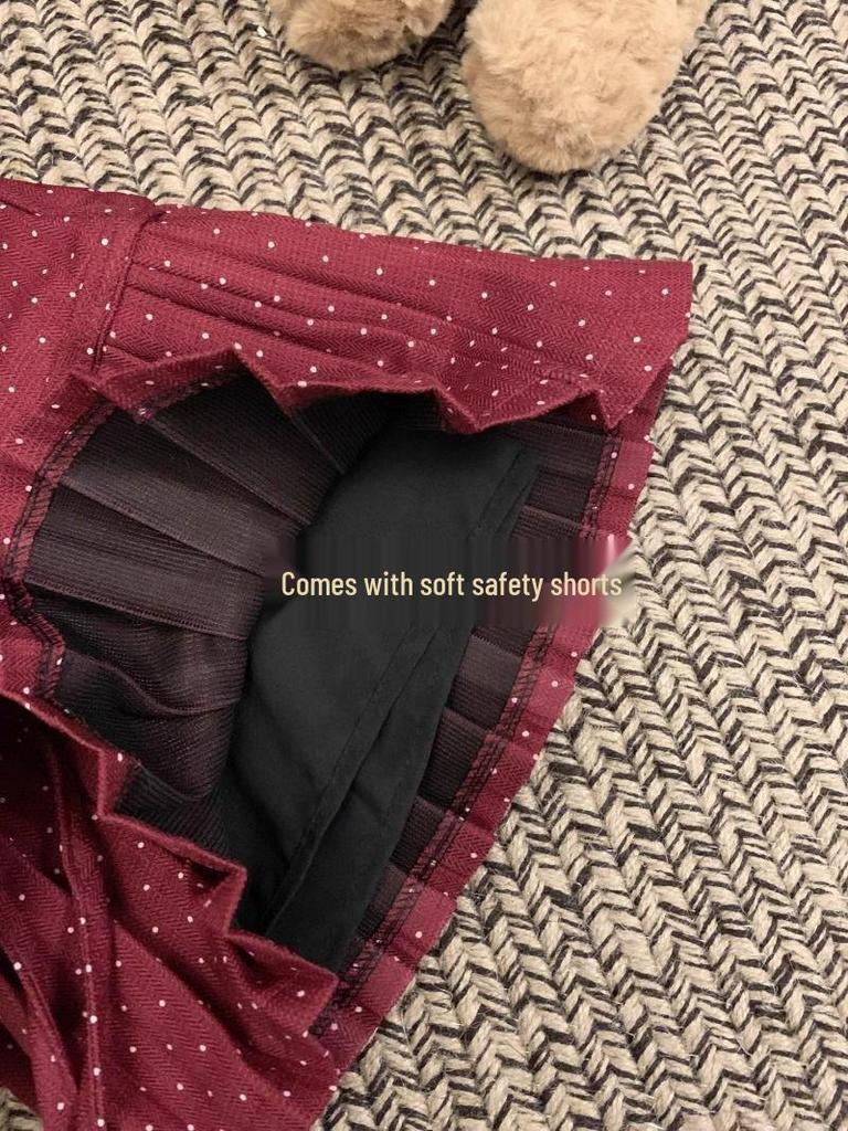 Polka Dot Bow Tie Pleated Mini Skirt with Lace-Up - A-Line, Anti-Exposure, Girlish Summer Design