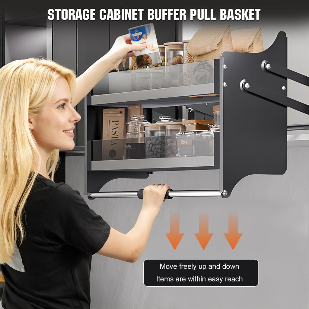 Wall Mounted Cabinet Lift Pull Basket Double Layer Pull-Down Cabinet Organizer Upper -Lower Lift Pull Spice Cabinet for Kitchen