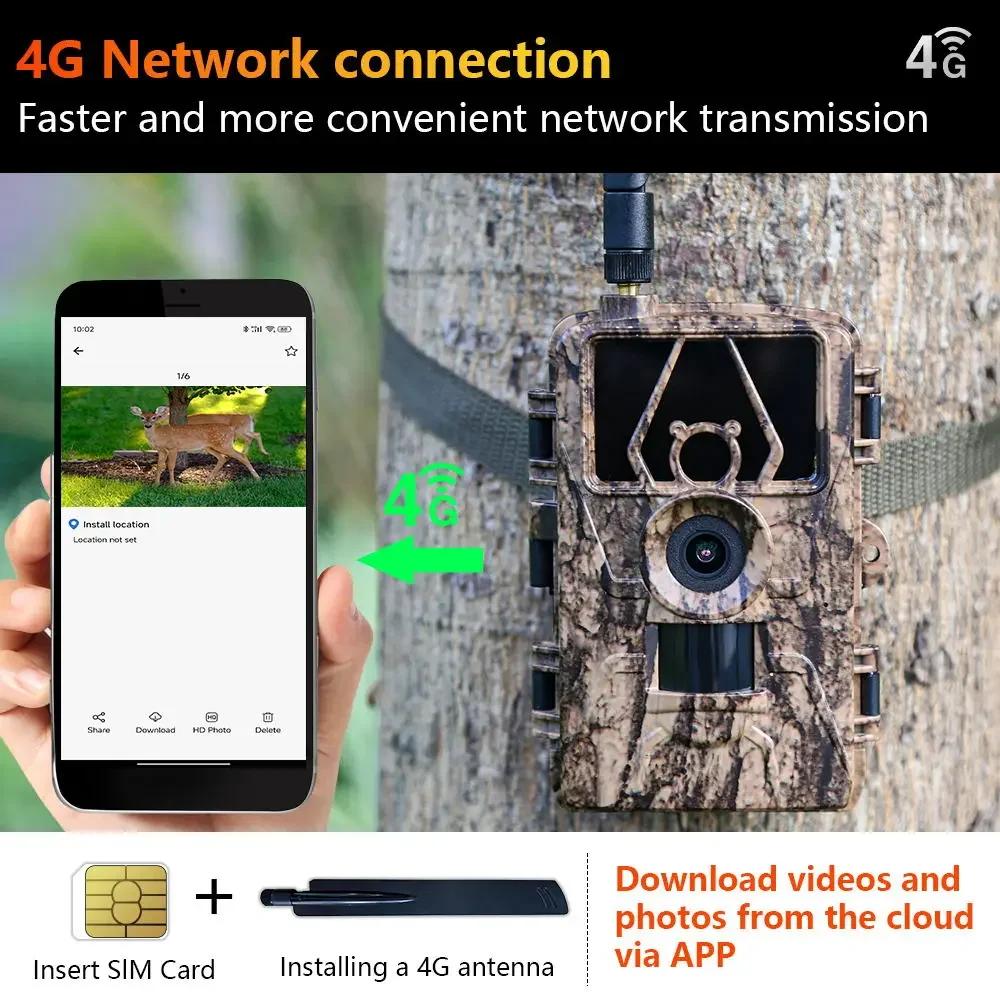 2025 4G LIVE Viltkamera APP-kontroll IR Nattsyn Jaktfelle HD-kamera 60MP 8K med SIM-kort Mobil Viltkamera