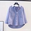 Fresh and Light Blue Cotton Shirt for Women: New Spring/Summer Style Single-Pocket Loose-Fit Shirt