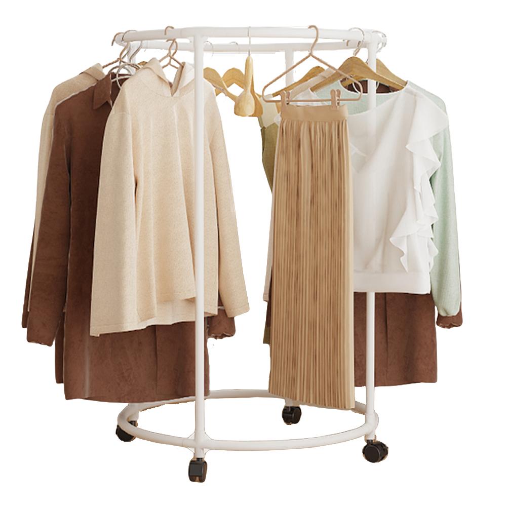 Circular Drying Rack with Wheels 360°Rotating Display Hanging Clothes Rack Metal Clothing Stand for Bedroom Balcony